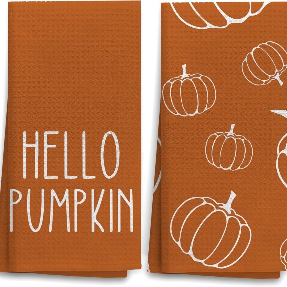 Fall Kitchen Towels - Autumn Pumpkin Decor, Hand Dish Towels, Bathroom Decor, Ho
